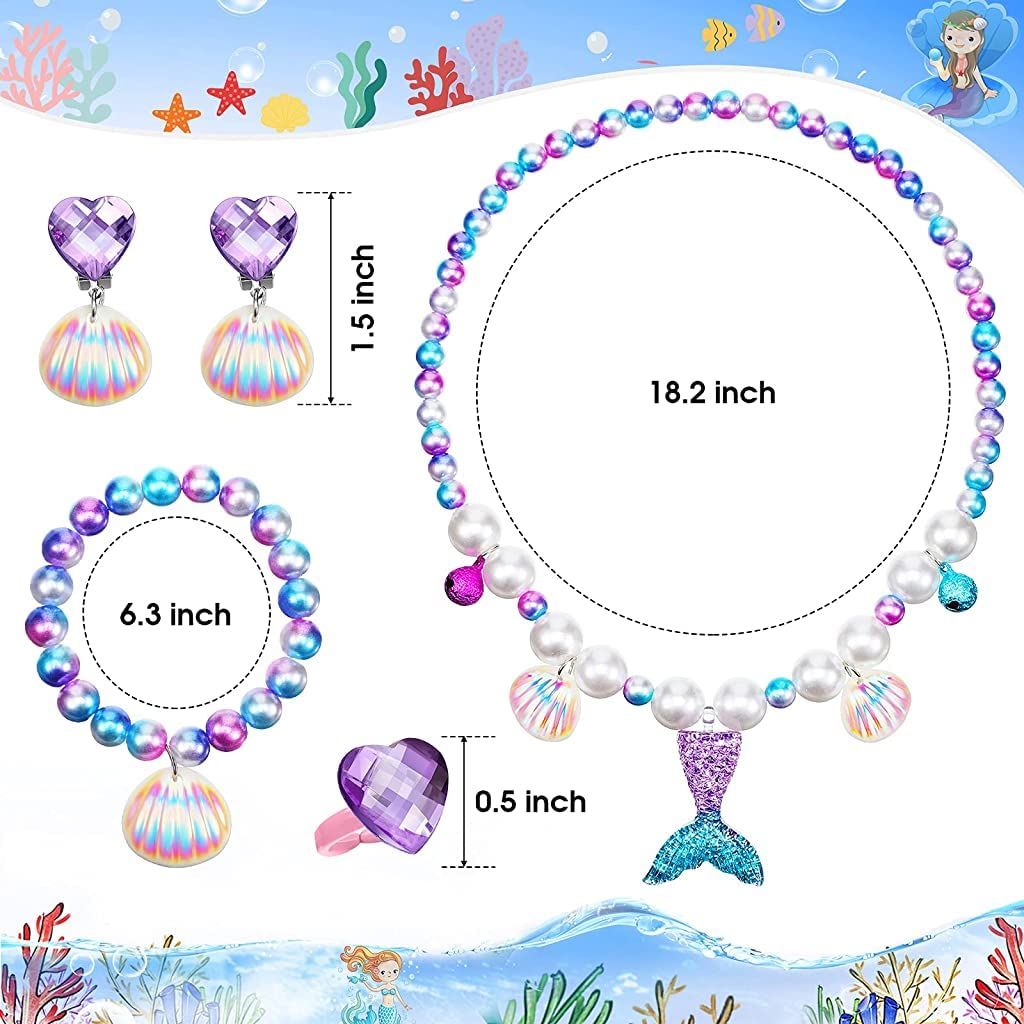 SANNIDHI Set Of 5 Mermaid Necklace Bracelet For Girls Jewelry Kit Pearl Beads Necklace Bracelet Seashell Earrings Ring Combo Set For Party Costume Jewelry Supplies For Toddler Kids Gift SANNIDHI Set Of 5 Mermaid Necklace Bracelet For Girls Jewelry Kit Pearl Beads Necklace Bracelet Seashell Earrings Ring Combo Set For Party Costume Jewelry Supplies For Toddler Kids Gift